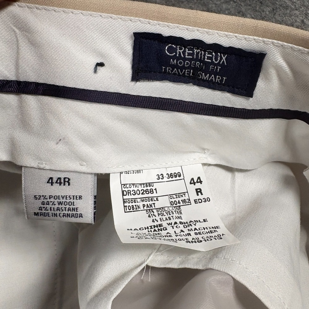 Cremieux Men's Dress Pants Size 44R Tan Beige Flat Front Travel Smart Modern Fit - Picture 2 of 7